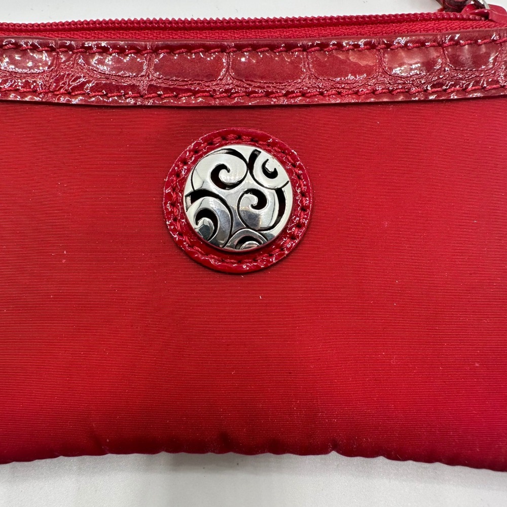 Brighton Red Nylon ID Window Coin Purse Keychain Croc Trim Silver Medallion - Picture 2 of 8